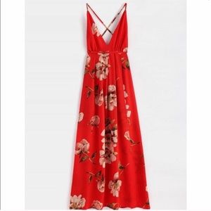 Red floral maxi dress
